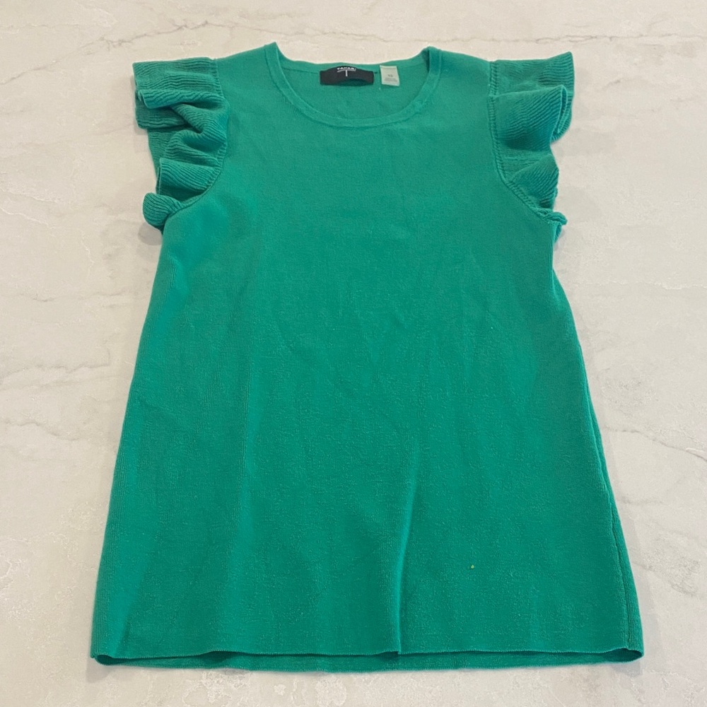 T Tahari Teal Ruffle Sleeve Tank Top
